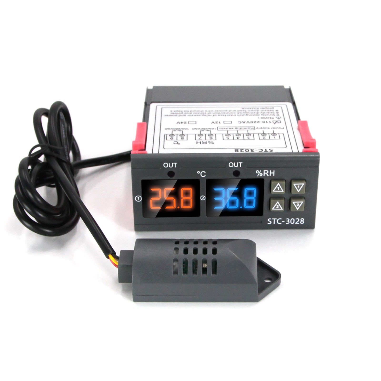 STC-3028 Dual LCD Digital Thermostat Temperature Humidity Controller AC110-220V