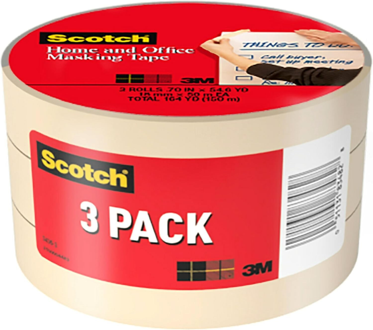Masking Tape, 3 Rolls, 0.70 in x 54.6 yd, Great for Everyday Use, Strong