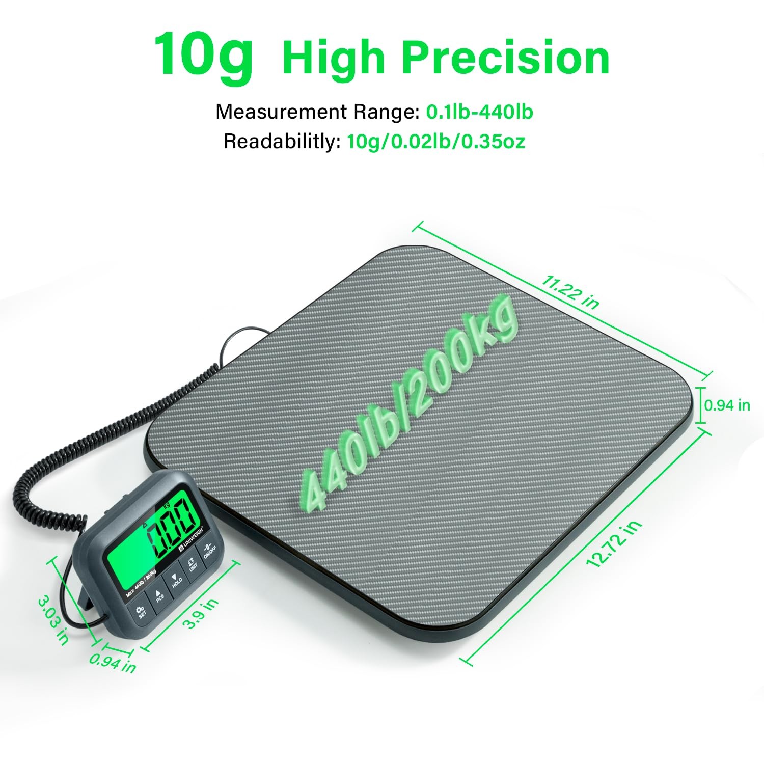 Digital Postal Scale 440lb,High Accuracy 0.35oz Shipping Scale for Packages