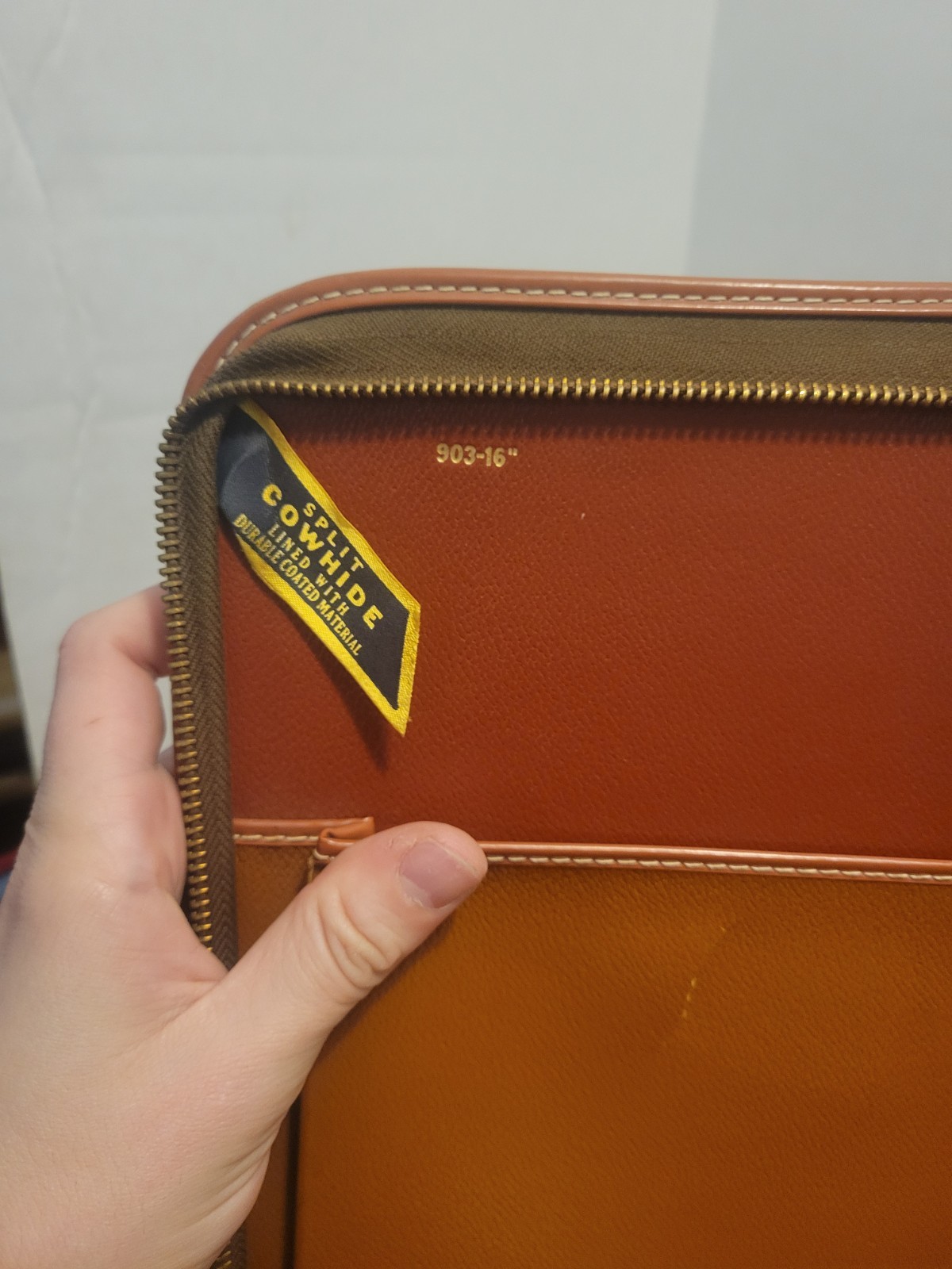 Vintage Brown Leather Split Cowhide Portfolio Organizer Case Zips Conmar