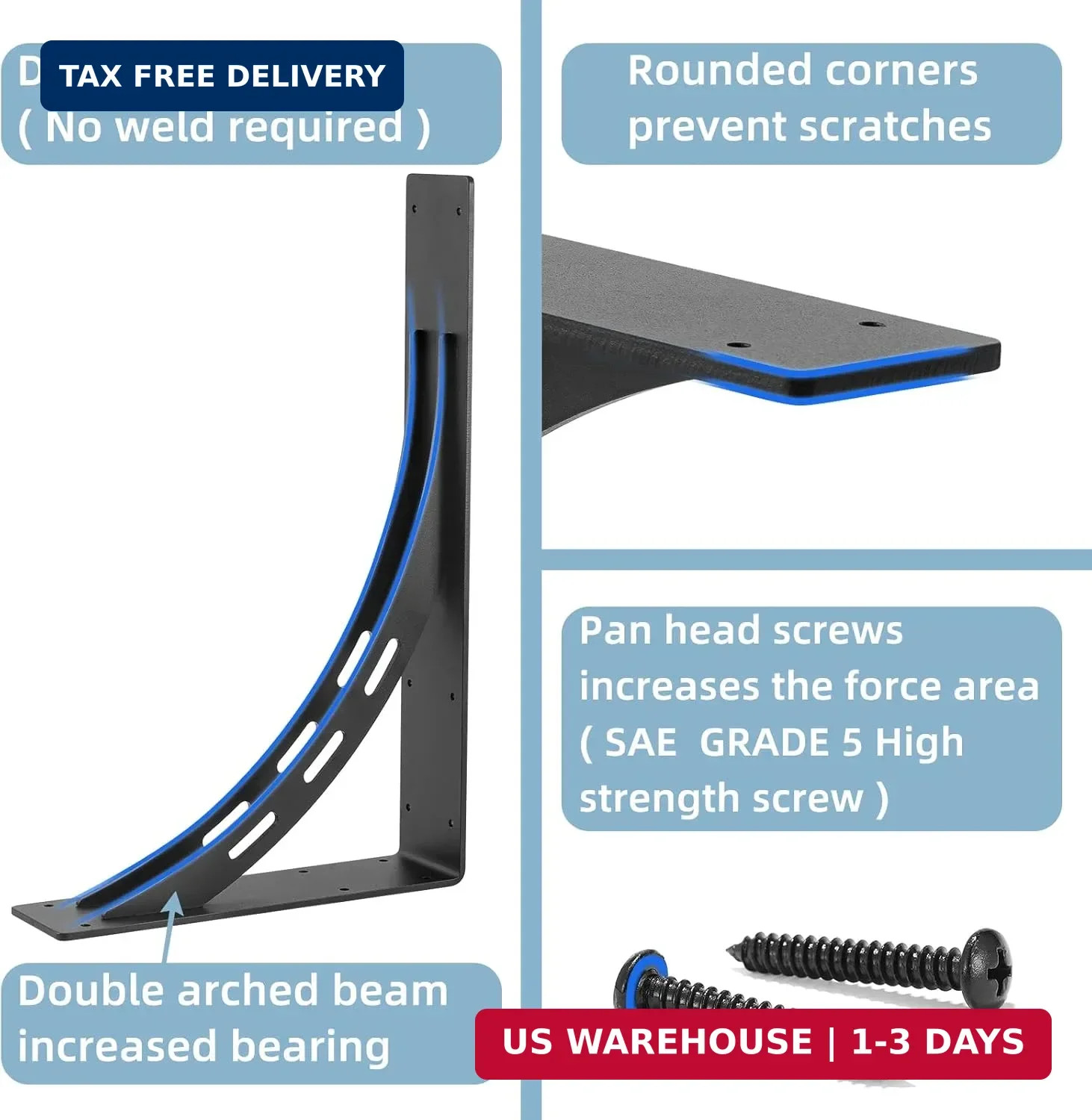 Heavy Duty Shelf Brackets (Set of 2) – 16″ x 12″ Max Load 1100 Lbs – Premium All