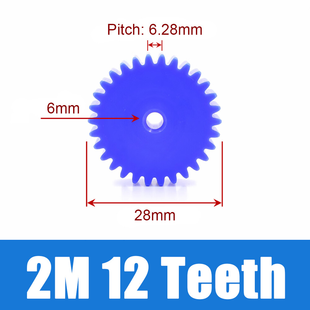 2 Modulus Blue Nylon Spur Gear, Cylinder Flat Gears 12~100 Teeth, 6/8/10mm Bore