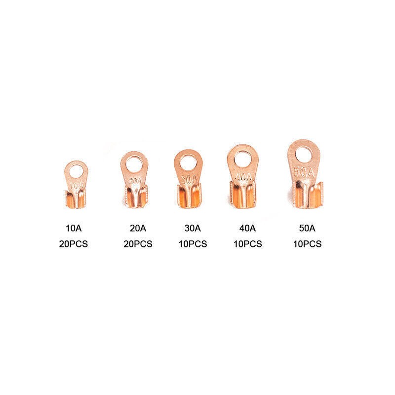 70 IN 1 Heavy Duty Open Barrel Wire Crimp Connector Copper Ring Lug Terminal Kit