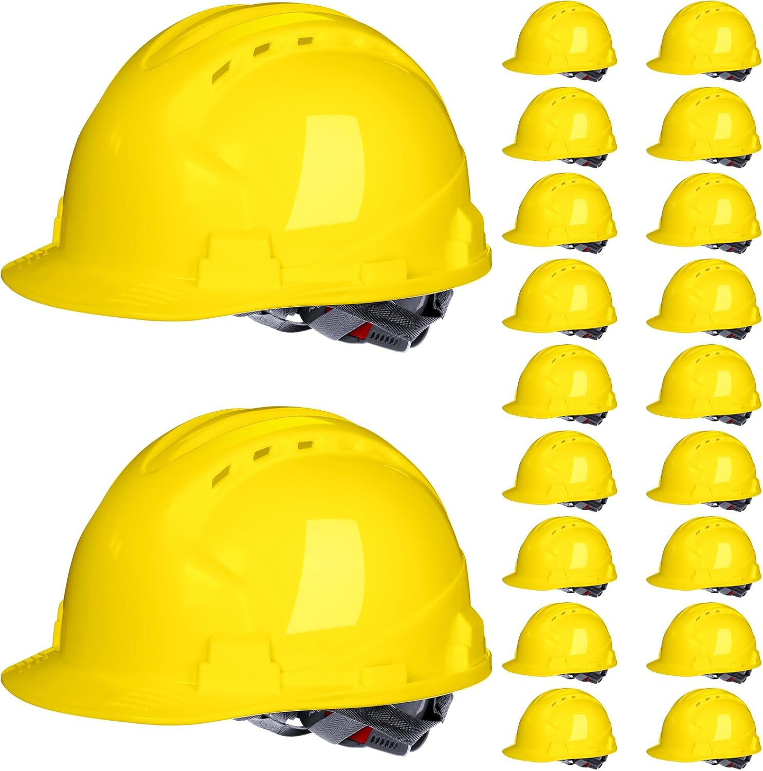 20 Pack 4 Pt. Suspension Hard Hat Bulk Safety Helmets ABS Ratchet Hard Hats Adju