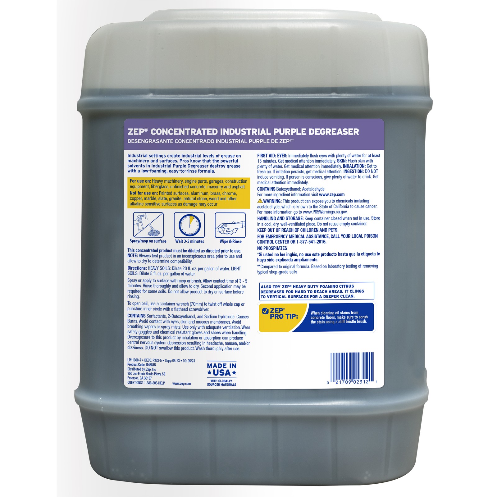 Zep Industrial Purple Solvent Degreaser – 5 Gallon (Case of 1) R45815 – Powerful