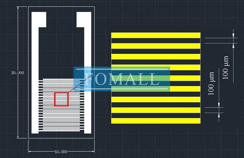 QTY:5 New 100μm large size ceramic interdigital electrode sensor chip 10X20MM