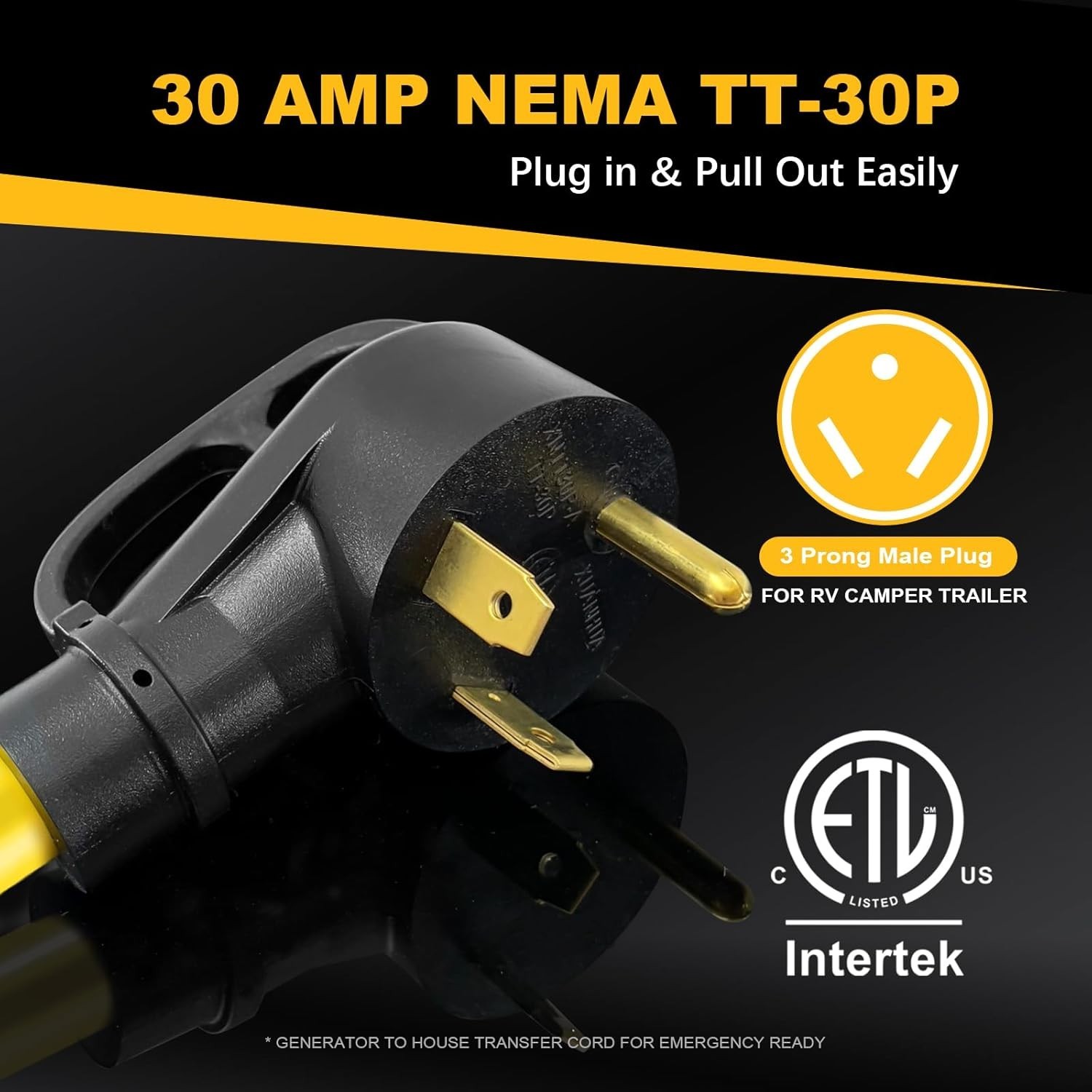 NEMA TT-30P to L14-30R Generator Adapter Cord, 30 Amp 3 Prong to 4 Prong Generat