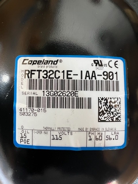 RFT32C1E-IAA COPELAND COMPRESSOR 1/2 HP, 115V, 1 PH, 3,220 BTU, R404A