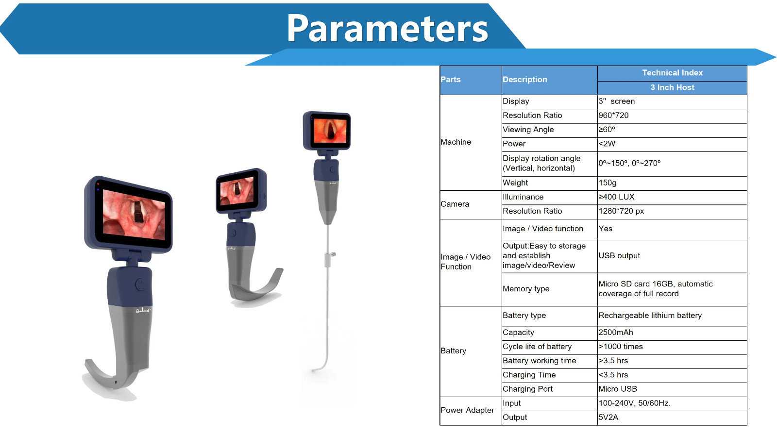 Touch Screen Video Laryngoscope Reusable Sterilizable Blades six option