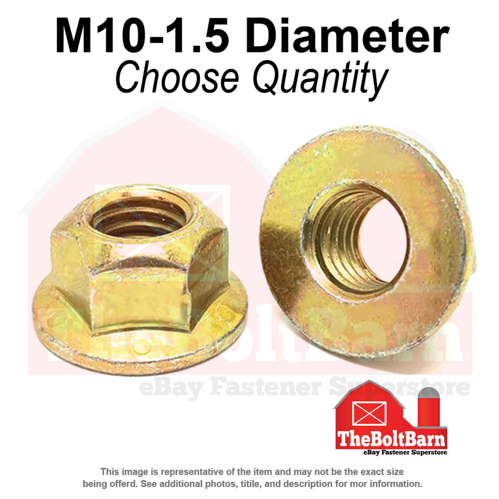 M10-1.5 Class 10 Hex Flange Top Lock Nuts Zinc Yellow Coarse Thread (Pick Qty)