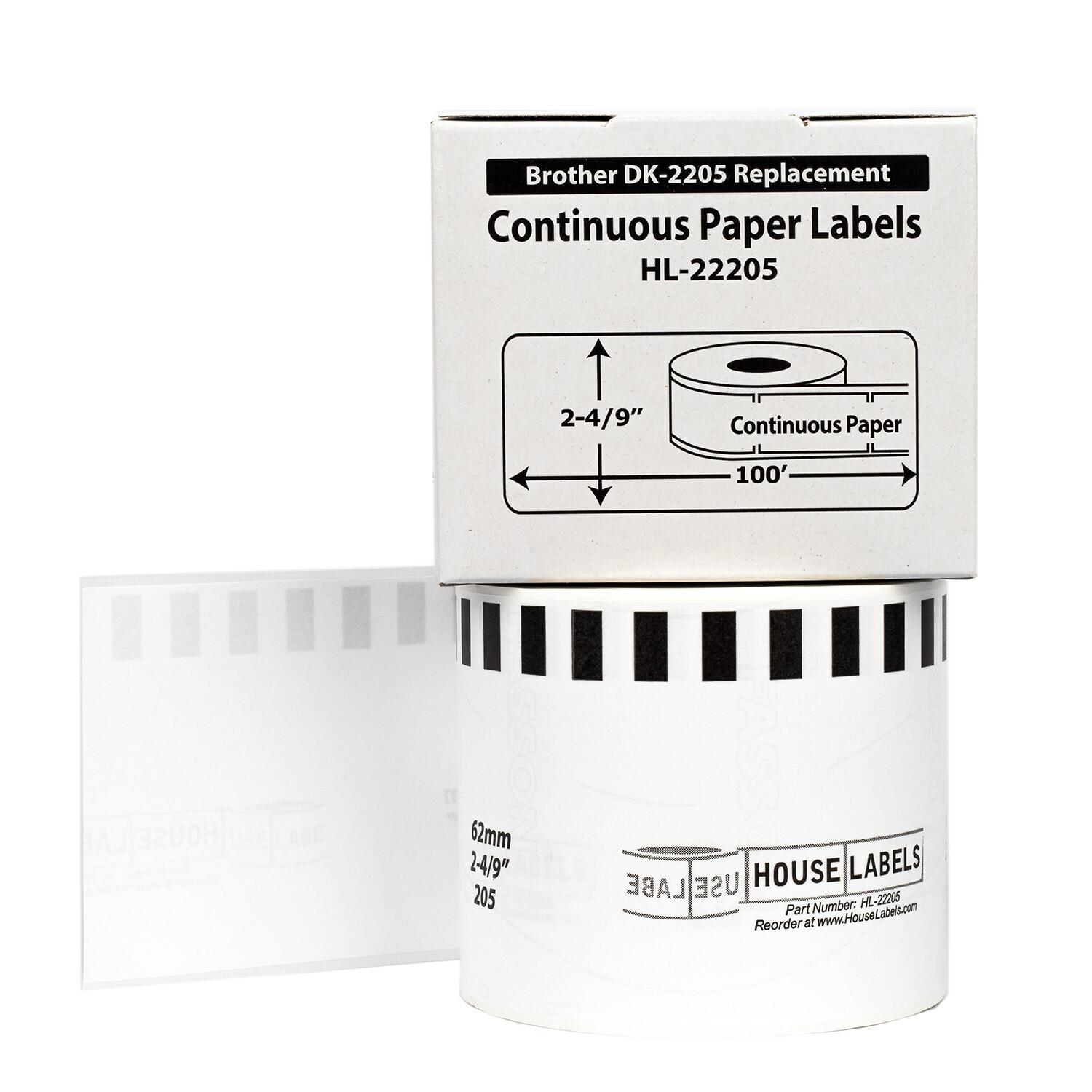 Non-OEM Fits BROTHER DK-2205 Continuous Thermal Labels – (12) Rolls of 100′