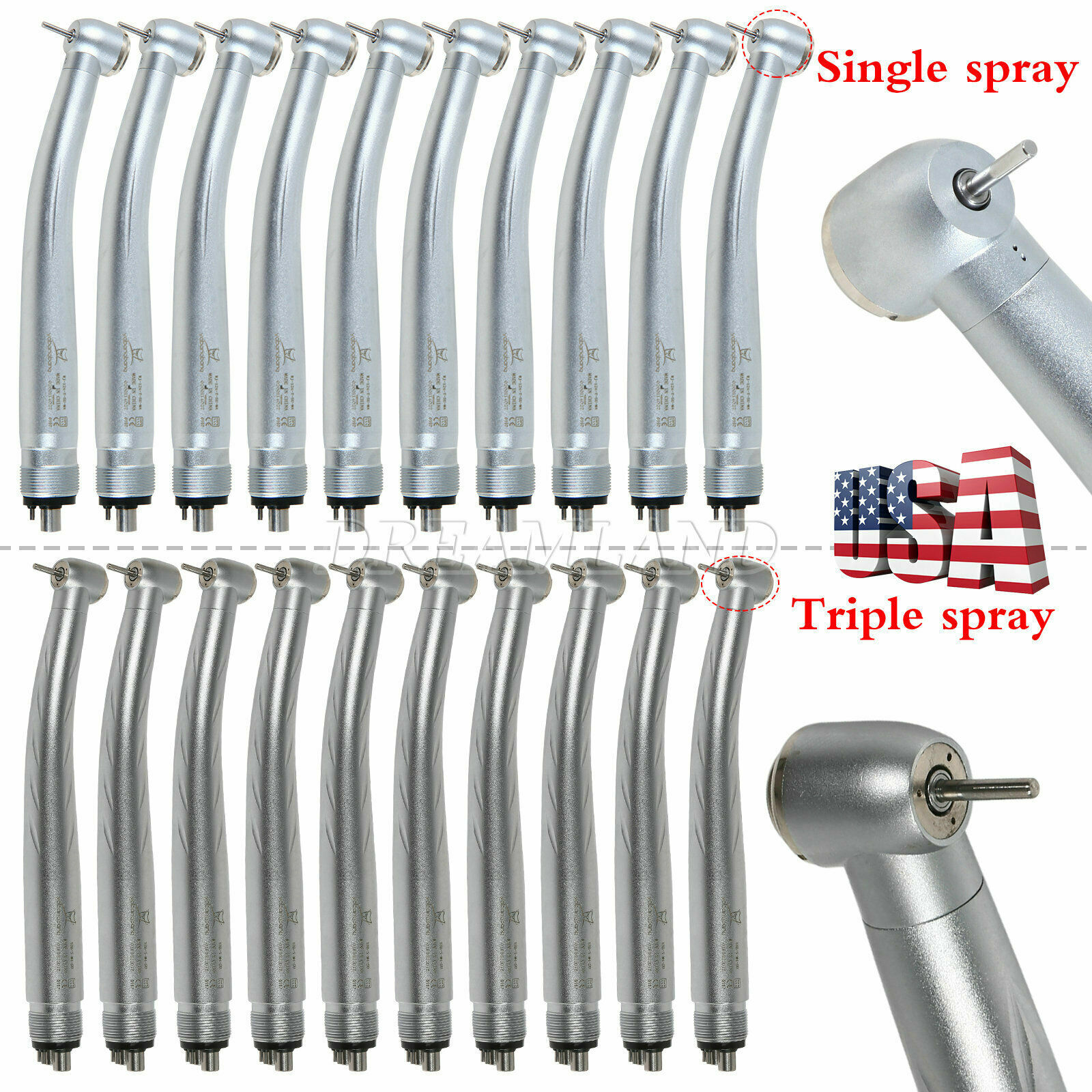 Dental High Speed (LED) Handpiece Push Single/Triple Way Spray 4 Holes e’r