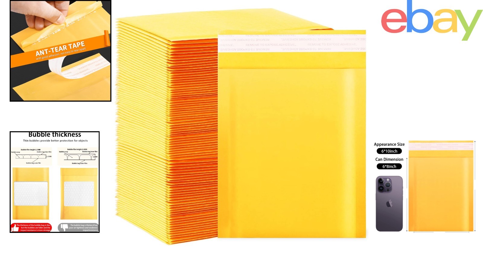Yellow Kraft Bubble Envelopes 6×9 Inch with Strong Adhesive for Secure Transit