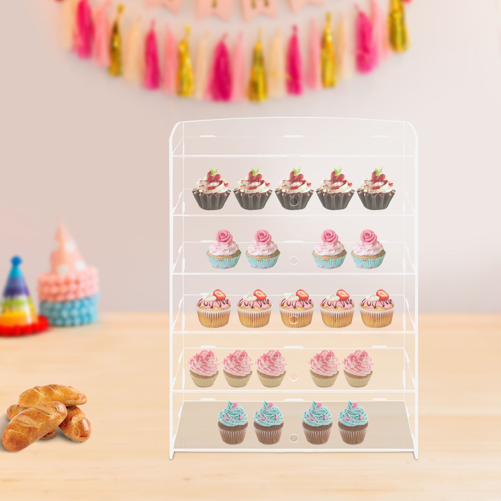 18.7*8.46*24.4in 5-Tier Acrylic Display Case Bakery Pastry Countertop Showcase