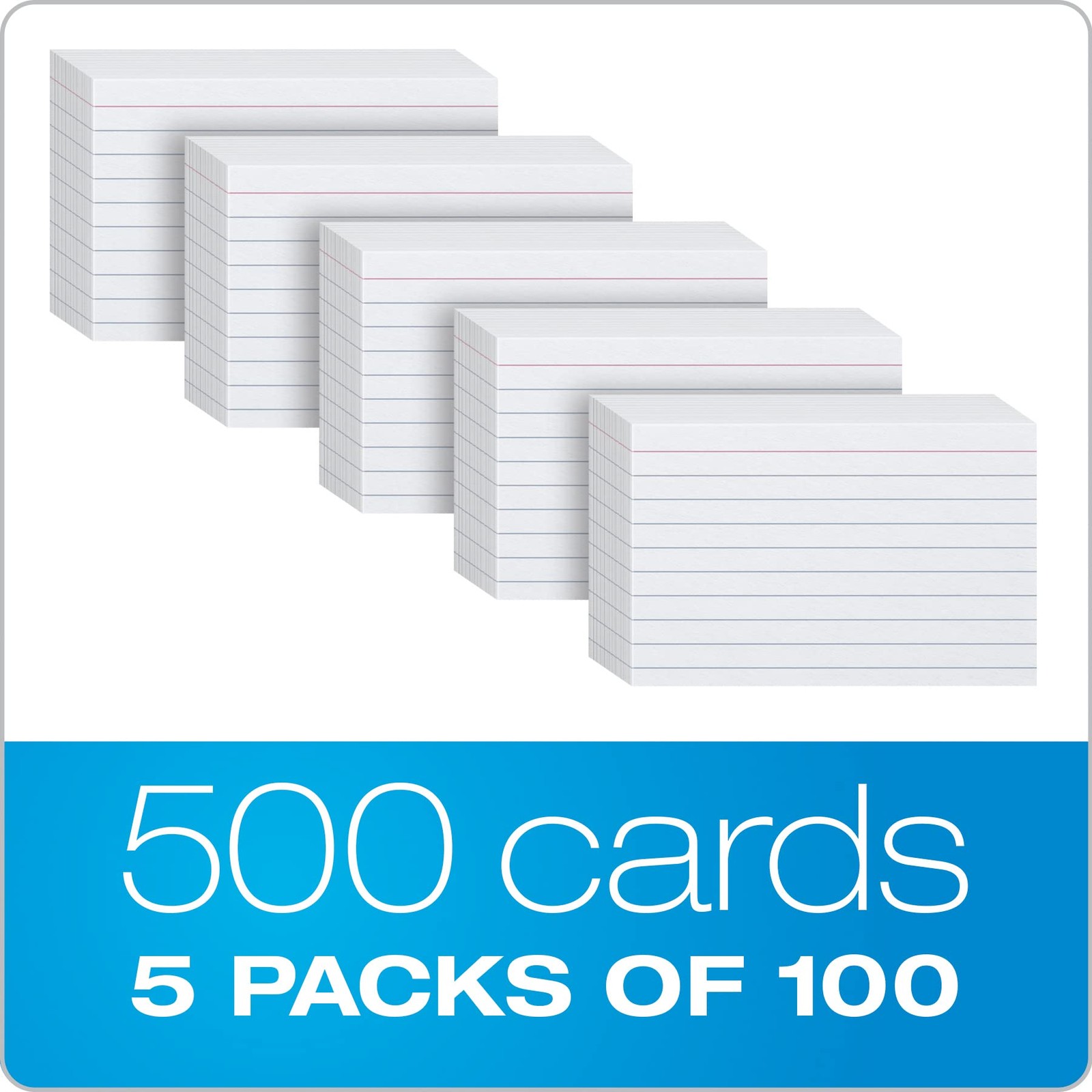 Index Cards, 3 x 5 Inches, White, Lined on Front, Blank on Back 500 Count 5 Pac