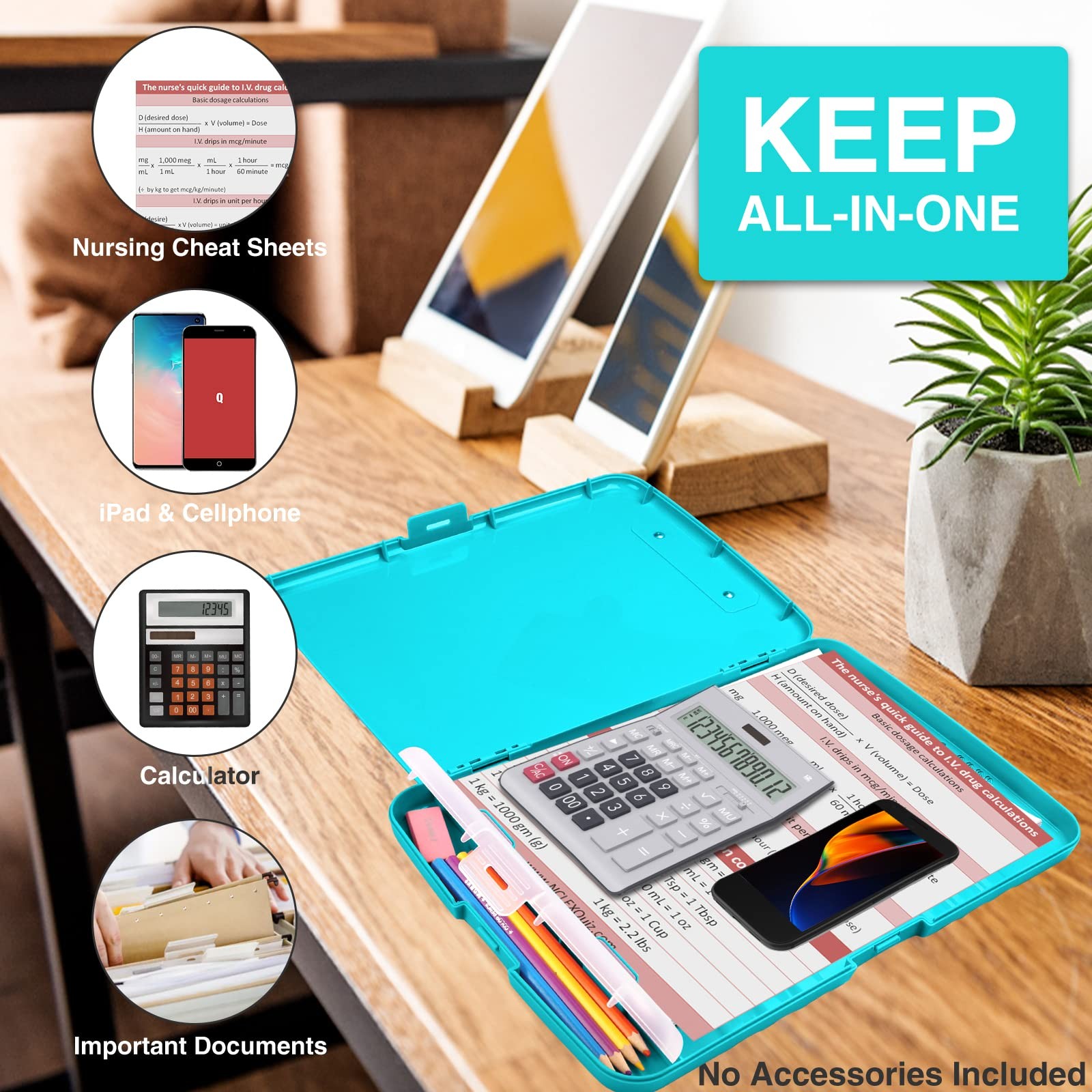 Sooez Clipboards with Storage, High 10″W x 1-1/4″D x 14-1/2″H, Mint Green