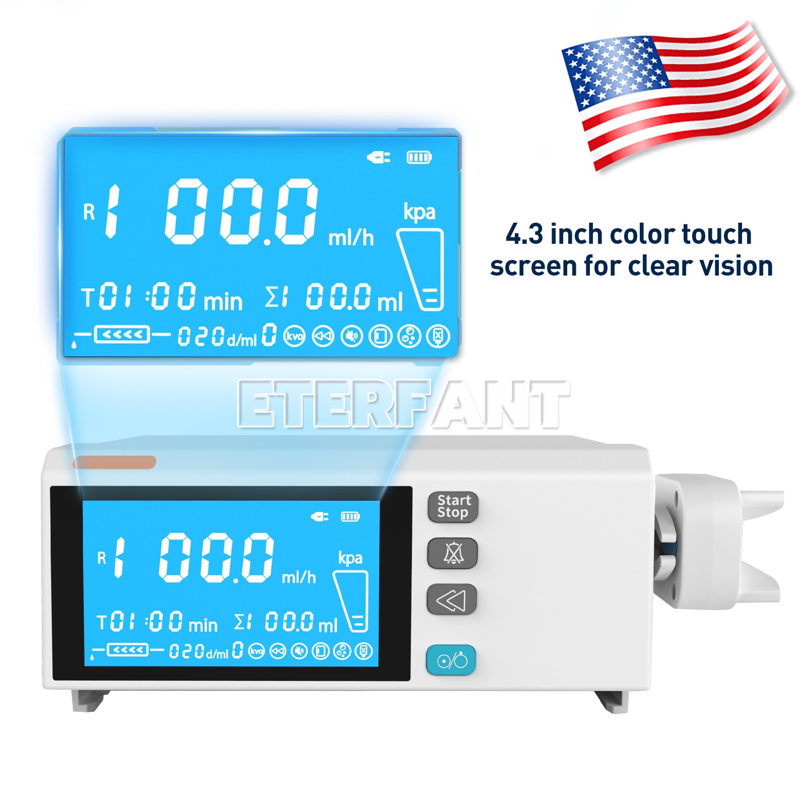 ETERFANT 4.3” Medical Lab Color Touch Screen Syringe Pump Stackable Design US