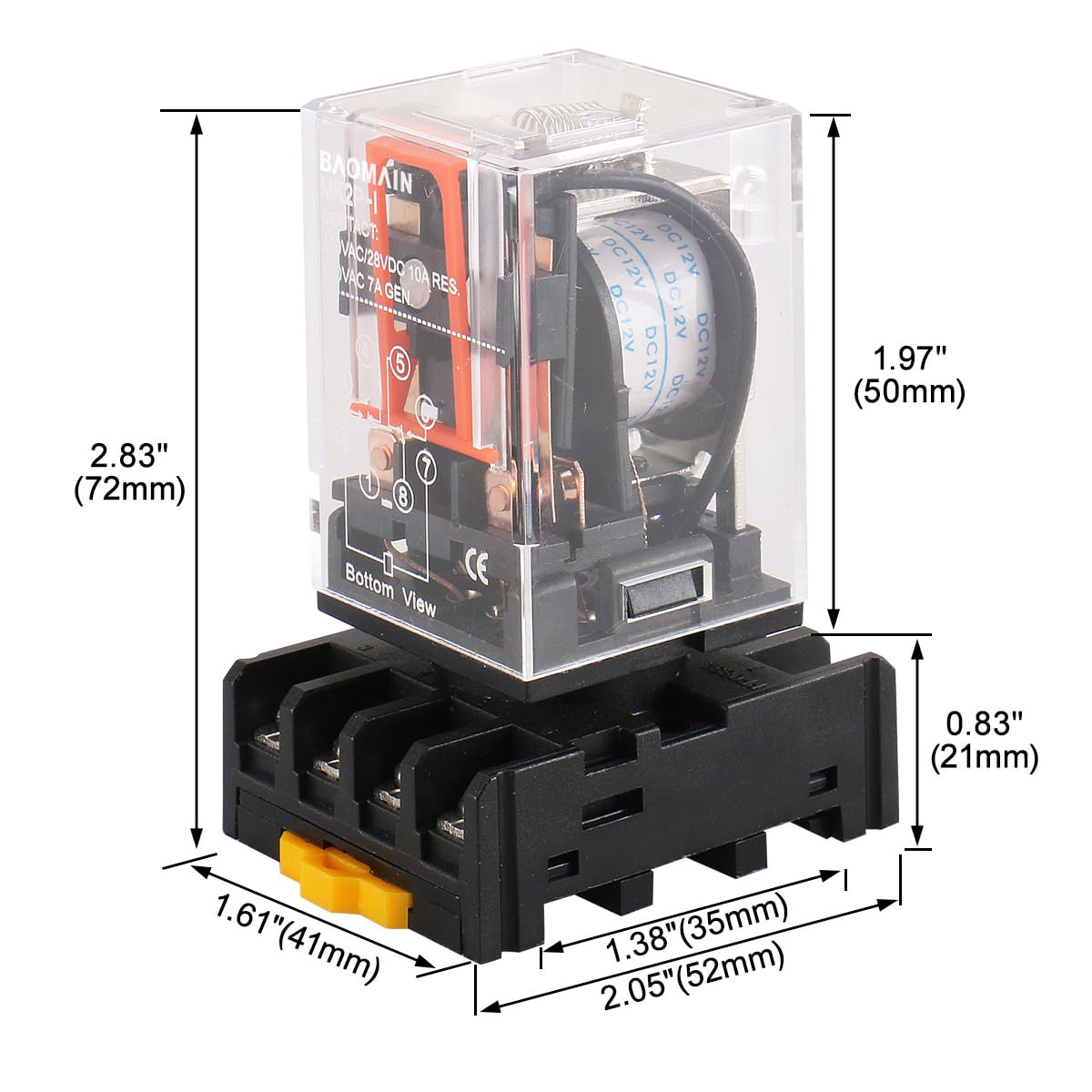 Power Relay MK2P-I 12VDC Coil DPDT 8 Pin with Plug-In Terminal Socket,For Automa