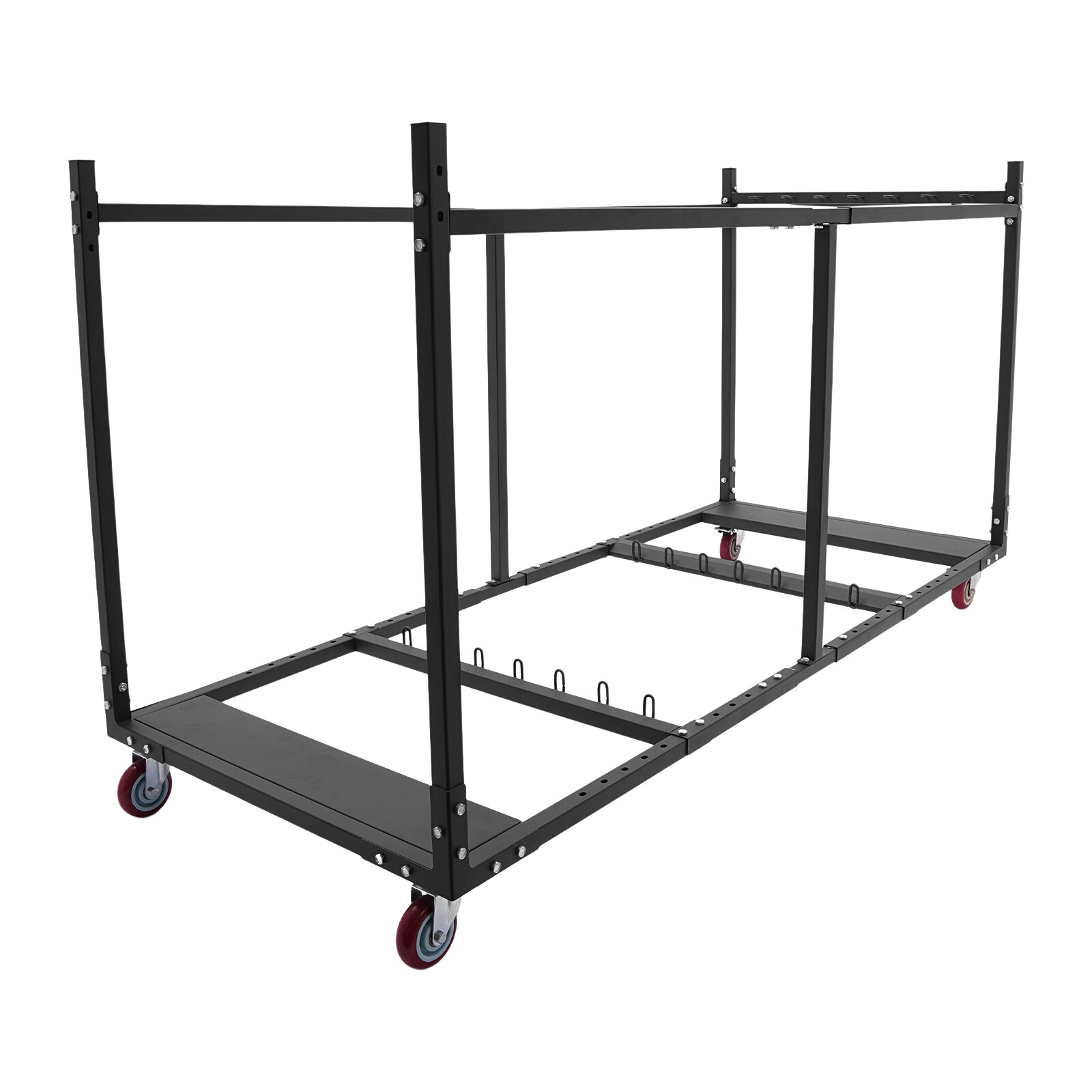 Adjustable Q235 Steel Folding Table Cart – Holds 10 Tables, 4 Swivel Wheels