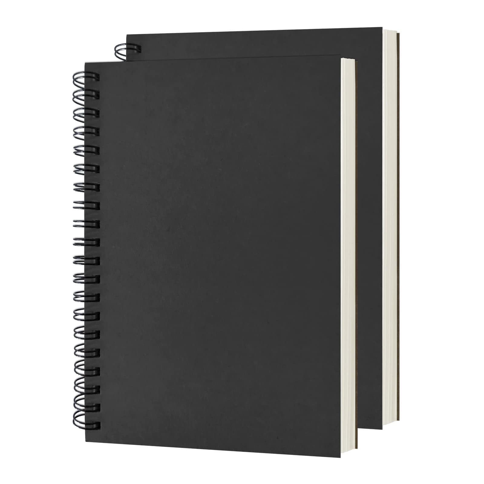 DSTELIN Blank Spiral Notebook, 2-Pack, Soft Cover, Sketch book, 100 black
