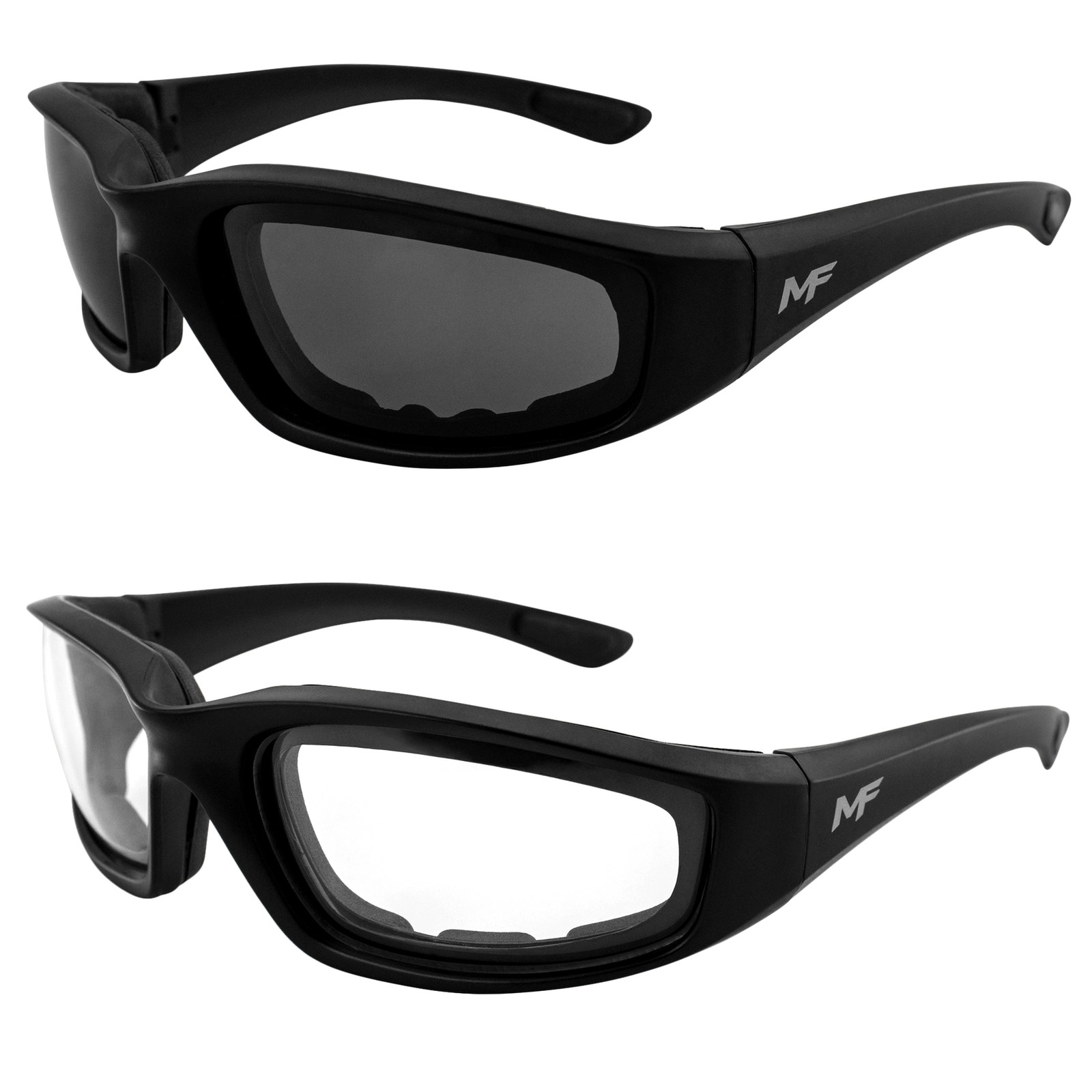 MF Eyewear Payback Padded Motorcycle Sunglasses 2 Pairs Black Frames, Polarized