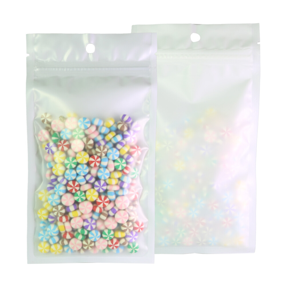 100pc Matte Clear Front White Back Zip Lock Bags w/ Hang Hole 12x22cm 4.75×8.5in
