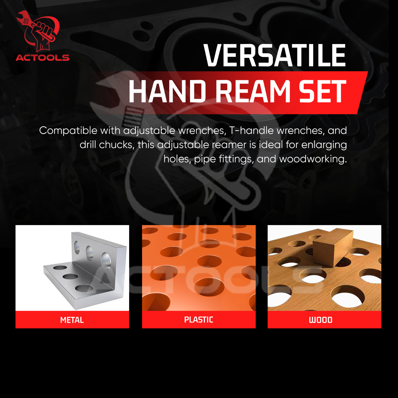 Adjustable Hand Reamer 8 Pcs Set H-4 to H-11 Sizes 15/32 To 1.1/16 ‘USA ACTOOLS