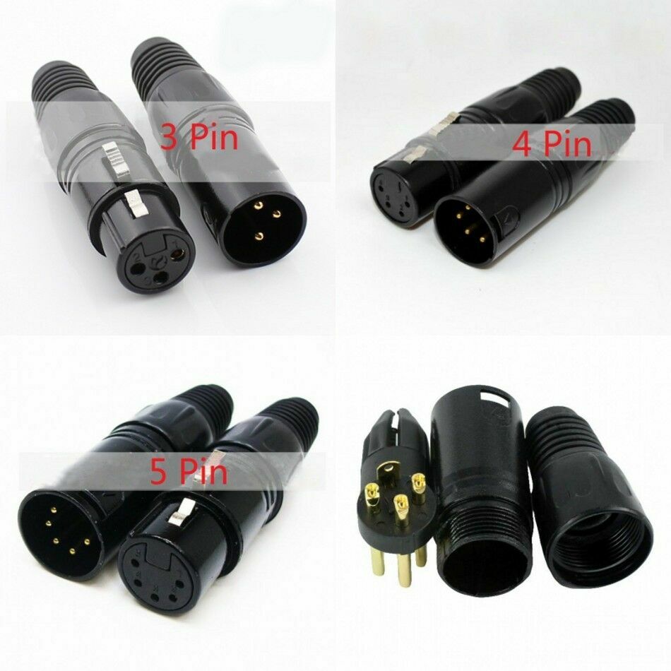 XLR 3/4/5 Pin Male Female Cannon Microphone Audio Connector Balanced Plug Black