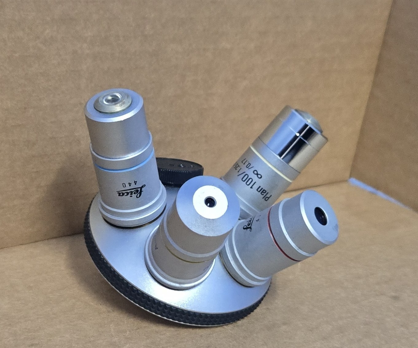 LEICA ATC 2000 MISCROSCOPE OBJECTIVES 4 X/ 10X/ 40X/100X/ (INV01 BINX001C)