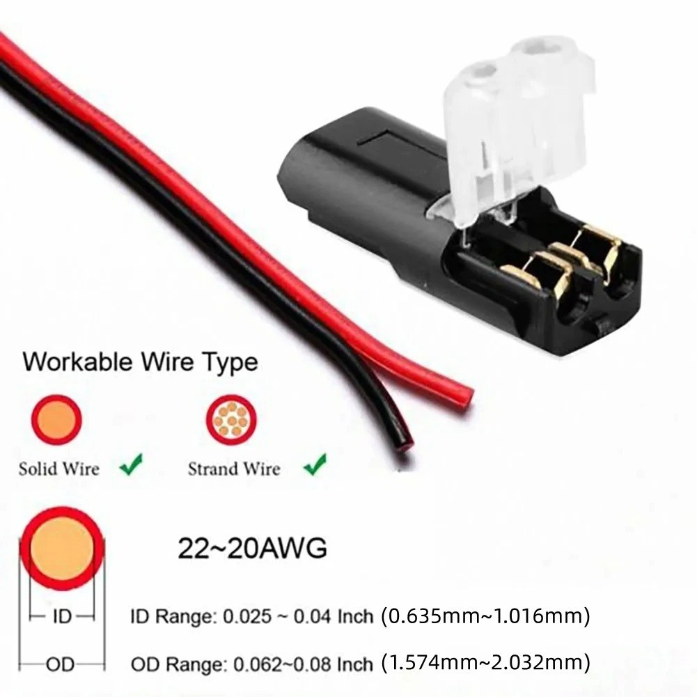 10/20 PCS Double-Wire Plug-in LED Connector with Lock Buckle – 2 Pin Compact