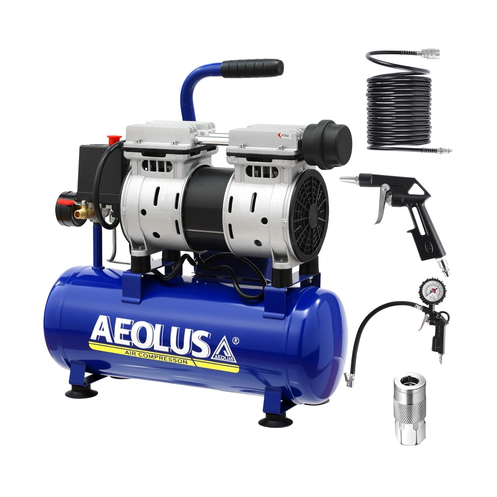 Ultra Quiet Air Compressor, 65dB, Oil-Free, Quick Couplers,115PSI, Portable E…