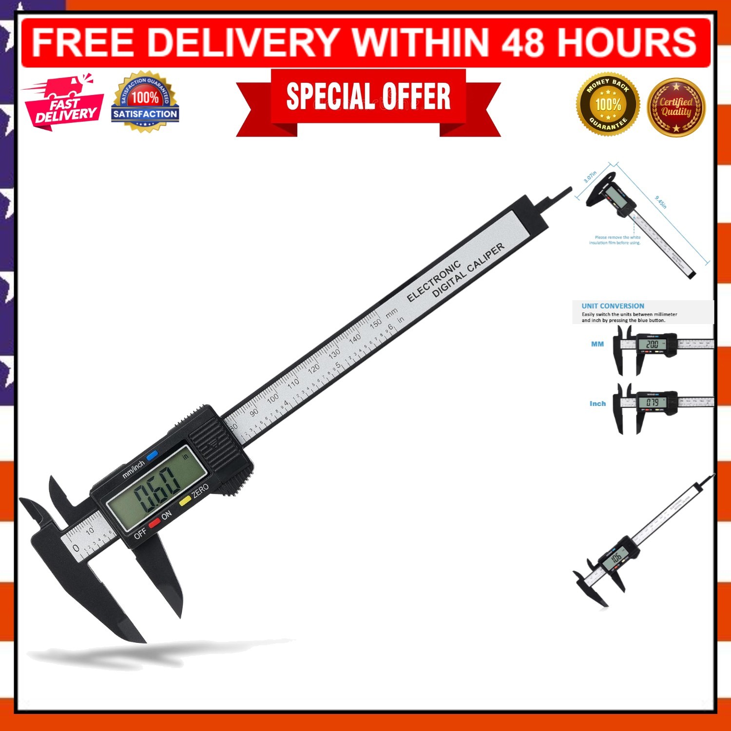 Precision Measuring Tool: Large LCD Digital Caliper 0-6 Inches with Auto-Off