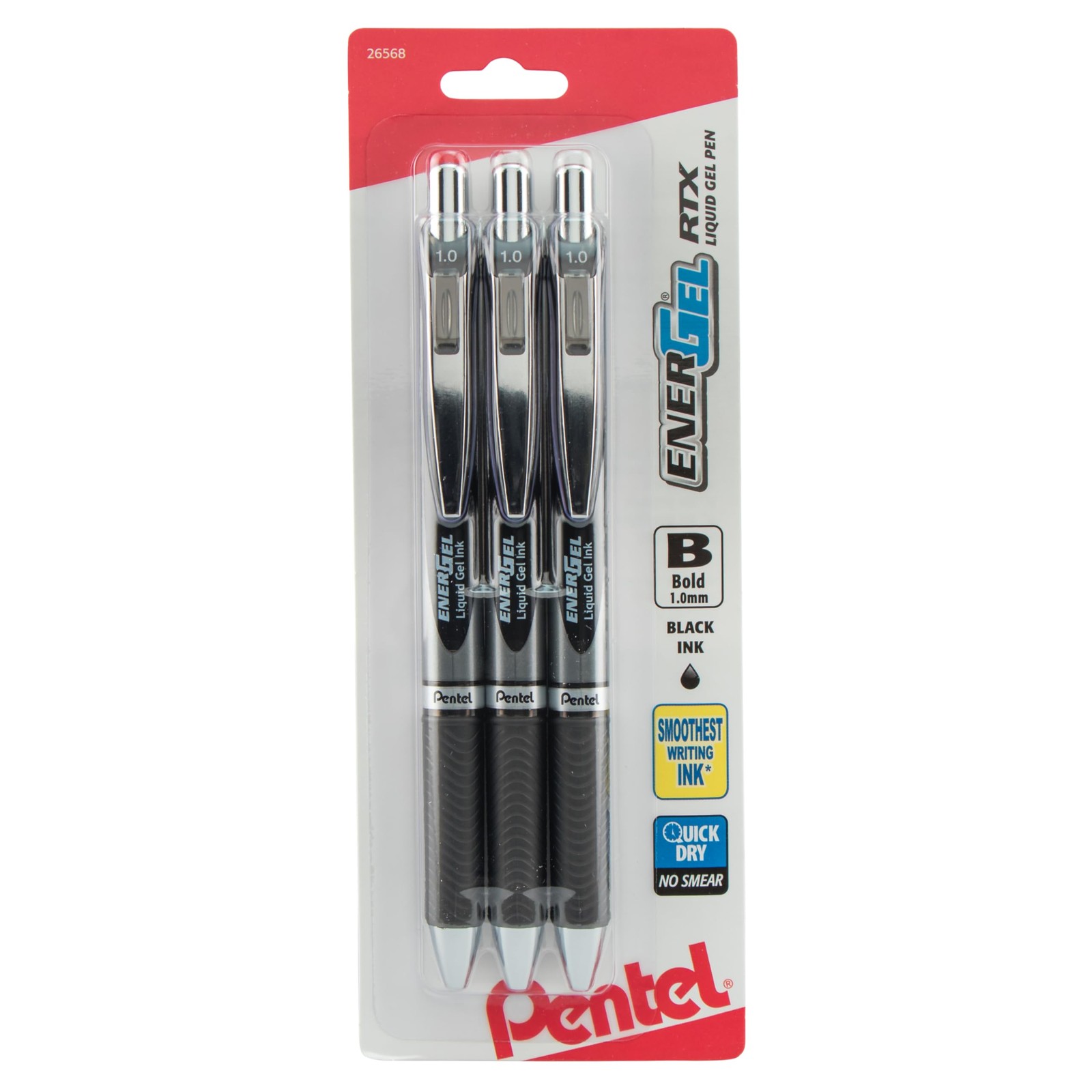 Pentel EnerGel RTX Retractable Liquid Gel Pen, 3 Count (Pack of 1), Black