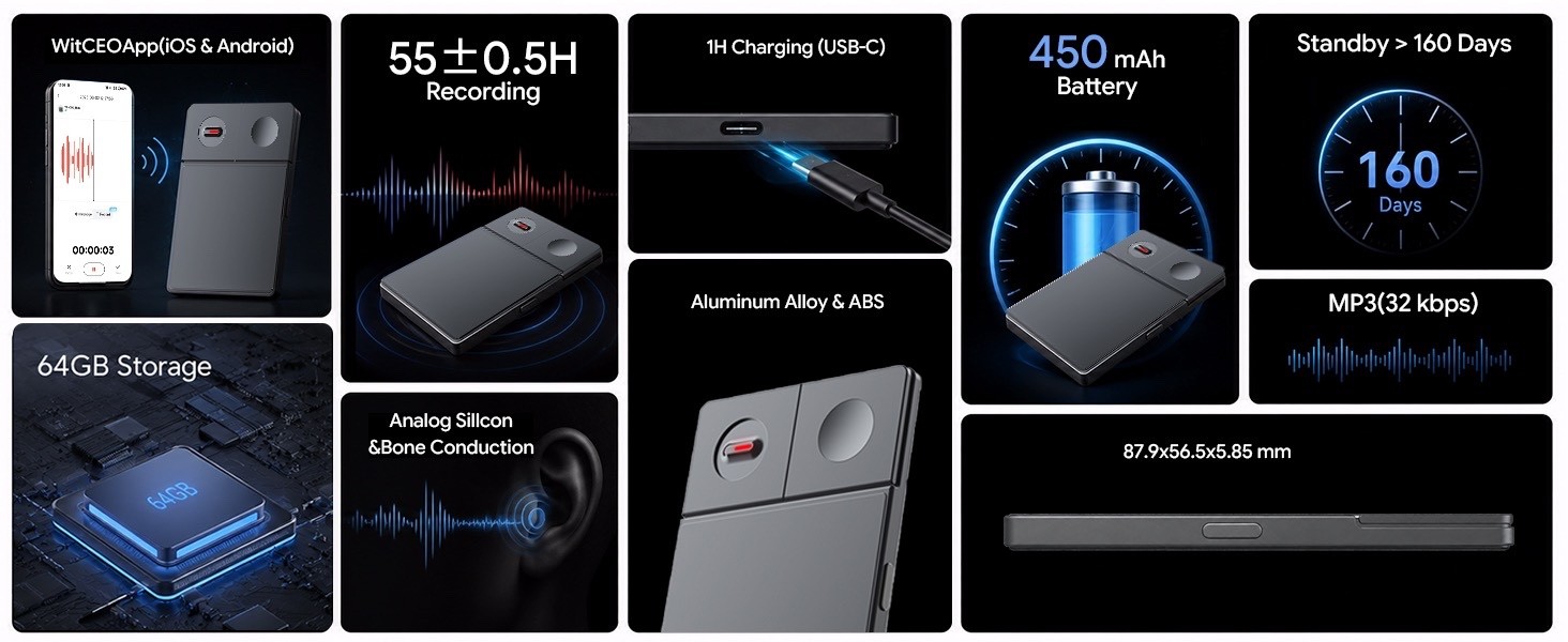 64GB AI GPT Voice Recorder – 4-in-1, Auto Transcription, 126 Languages