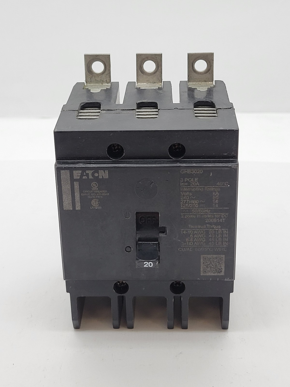 Eaton GHB3020 Bolt-On Circuit Breaker 20A 3P 480/277V 14KA GHB