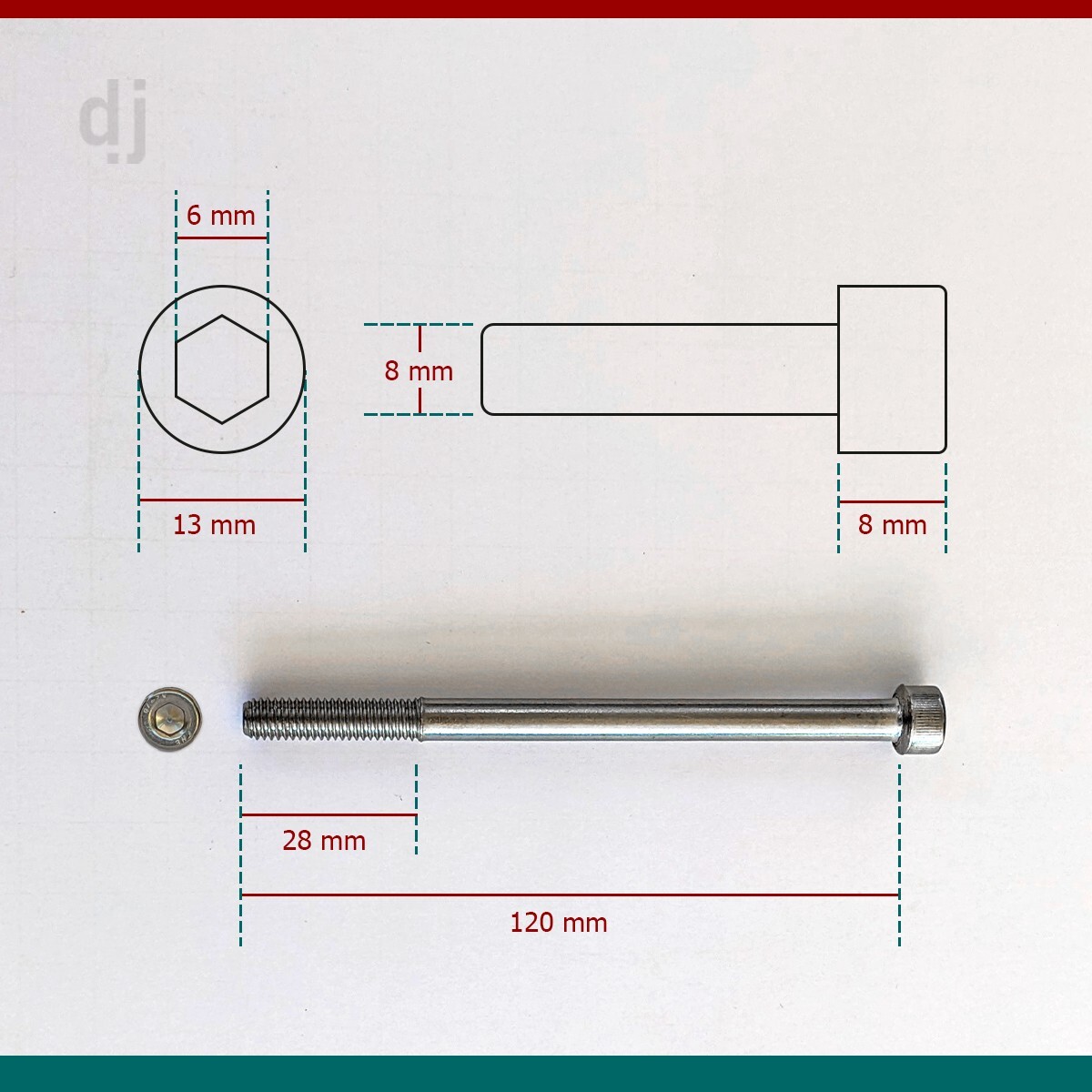 4 pcs M8-1.25 x 120mm (PT) Allen Head Socket Head Cap Screws ISO 4762 / DIN 912
