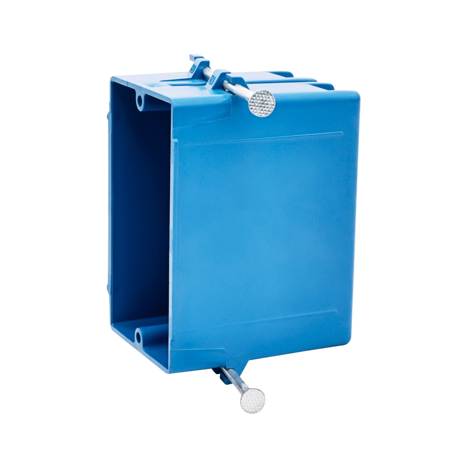 1-Gang New Work Outlet Box 18 Cu In PVC w/ Nails Knockouts ETL Listed Blue