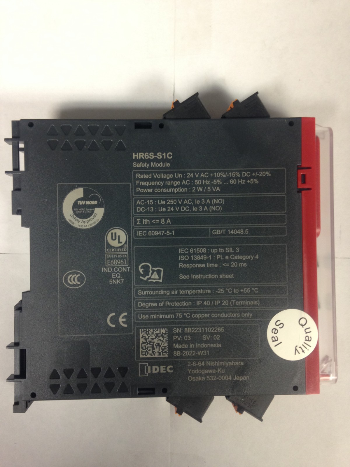 IDEC HR6S-S1C S Cat 4 24VDC 2 Input Safety Controller 10 BRAND NEW