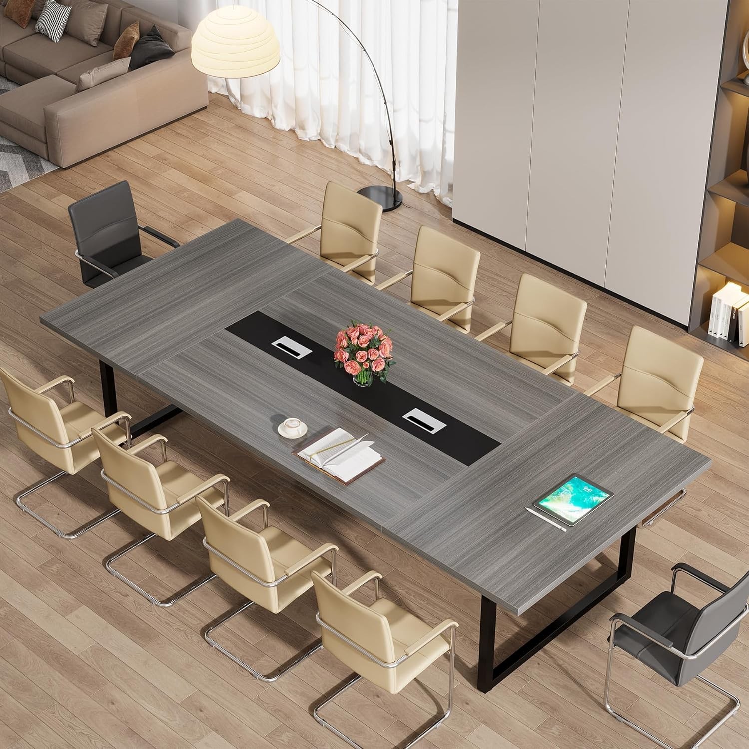8ft Conference Table for 10 People Modern Large Meeting Podcast Table for Office