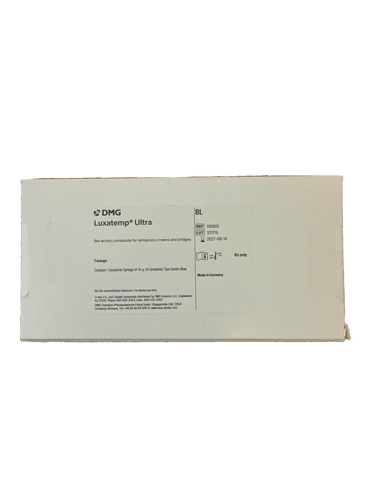 DMG Luxatemp Ultra110905 Automix Temporary Crown & Bridge Exp 08/2027
