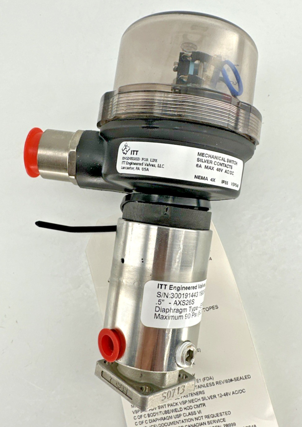 ITT Engineered Valves AXS26S .5” Diaphragm Valve EPDM 90 PSI, NOS Medical Lab