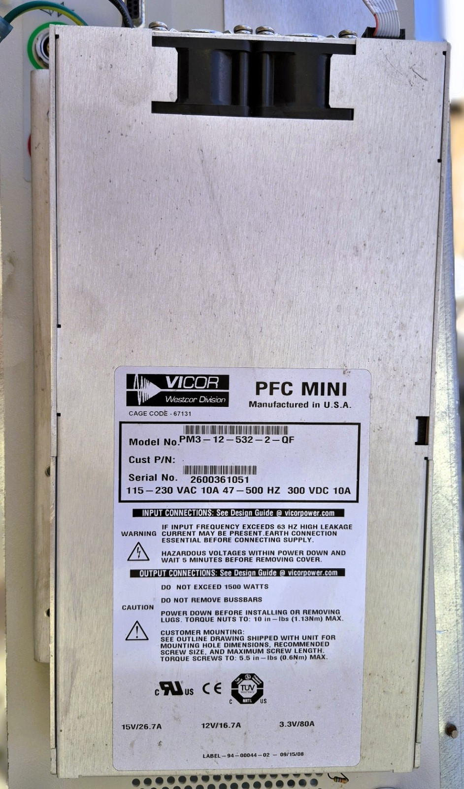 VICOR PFC MINI PM3-12-532-2-QF AC DC SWITCHING POWER SUPPLY