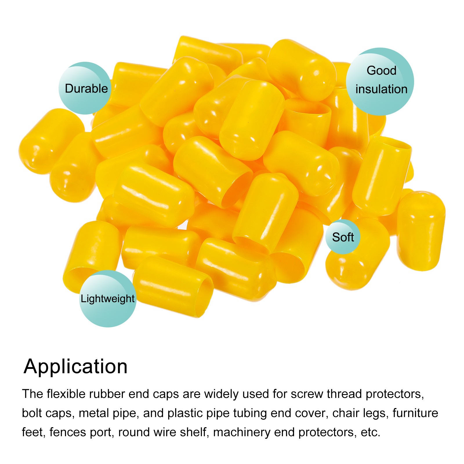50pcs 1/2″ (12mm) Rubber End Caps Cover PVC Vinyl Screw Thread Protector Yellow