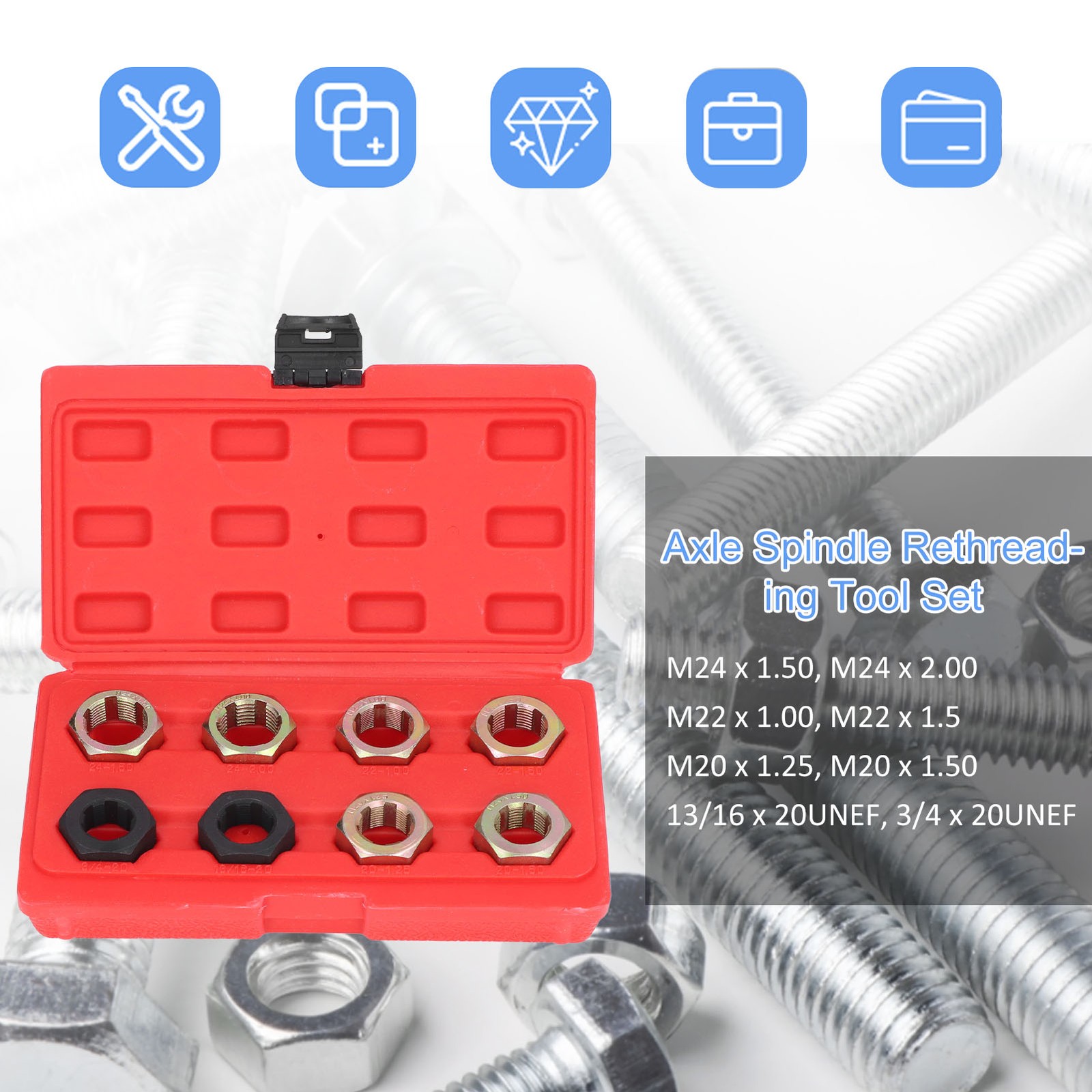 Axle Spindle Rethreading Tool Set Multiple Specification Thread Repairing