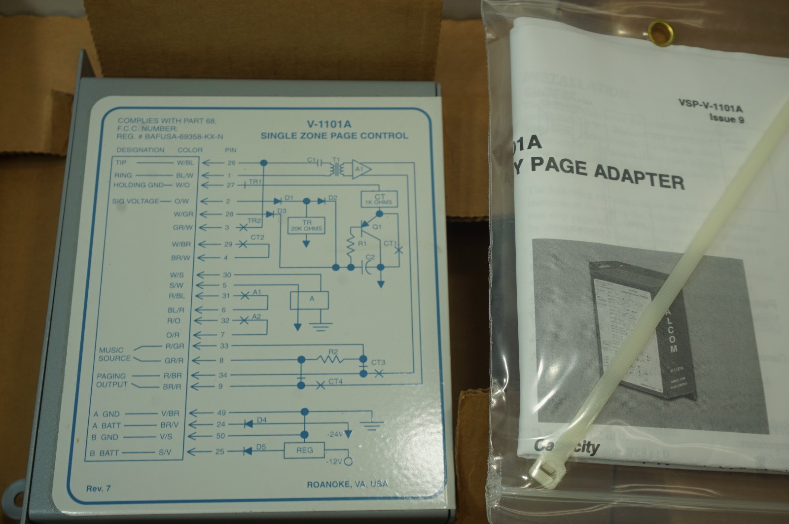 Valcom V-1101-A Single Zone Page Control Unit + M66 150 Block & 25 pair amphenol