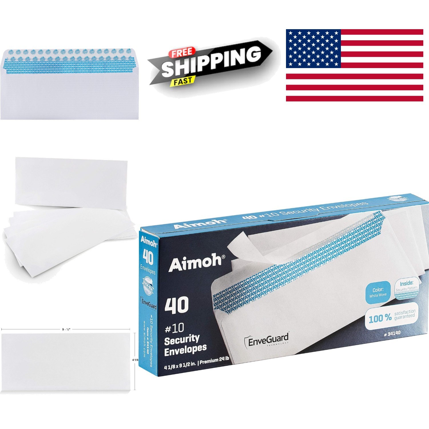 Windowless Self Seal Envelopes 40 Pack Security Tint 4.125 x 9.5 Inches