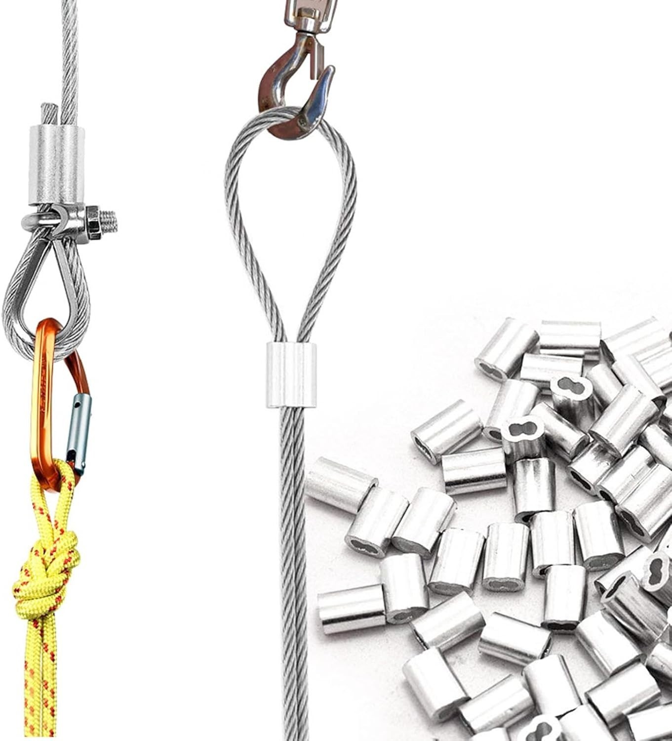1/8″ (3Mm) Aluminum Crimping Loop Sleeve for Wire Rope, Cable Ferrule (100Pcs)