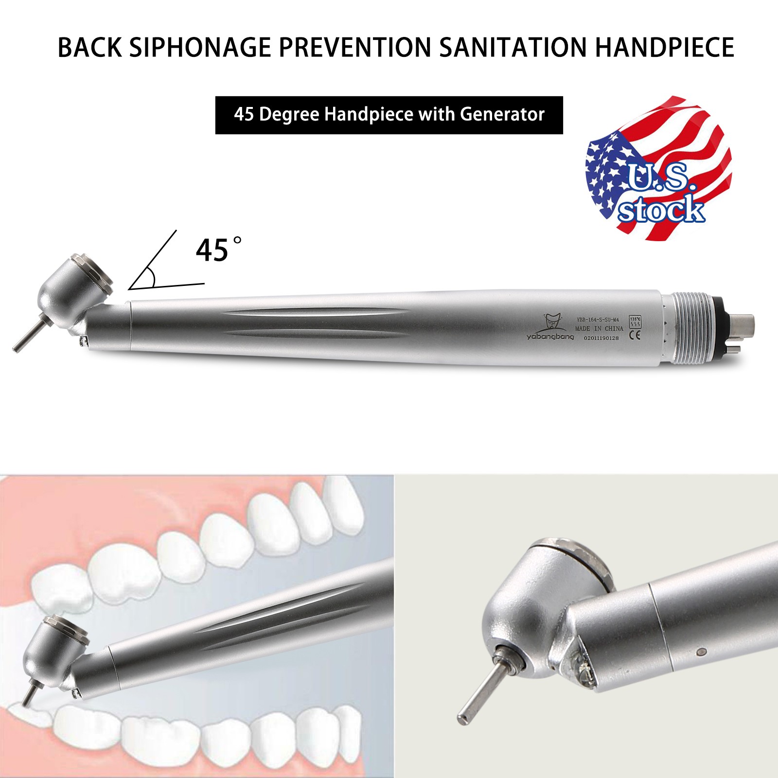 Dental 45 Degree Surgical High Speed Handpiece LED E-generator Push Button 4Hole