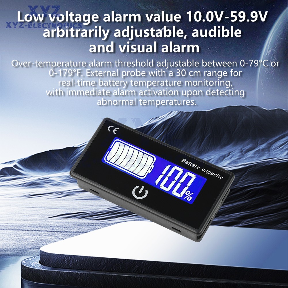 Battery Indicator Percentage DC 8-100V Battery Voltage Temperature Tester Meter