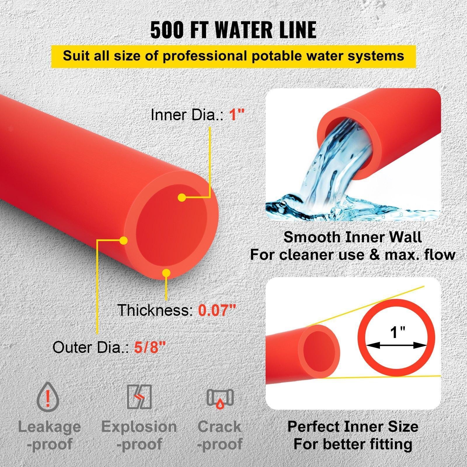 1 Piece 1 Inch Pipe Flexible Water Line Non Barrier Red Pipe 500 FT Tubing Easy